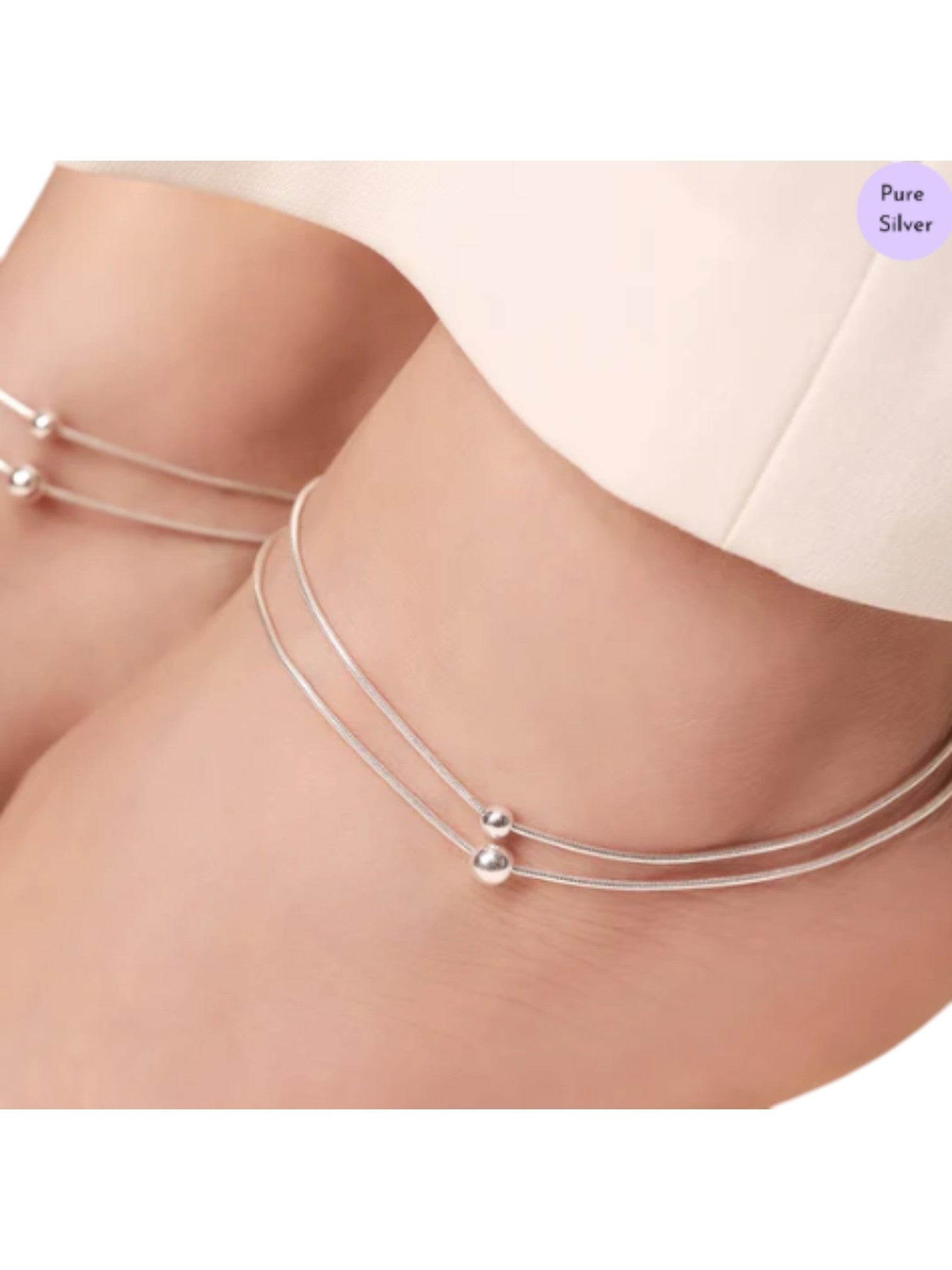Double String Bead Rhodium Plated 925 Sterling Silver By Kesardeep Impex Chain Anklet For Women